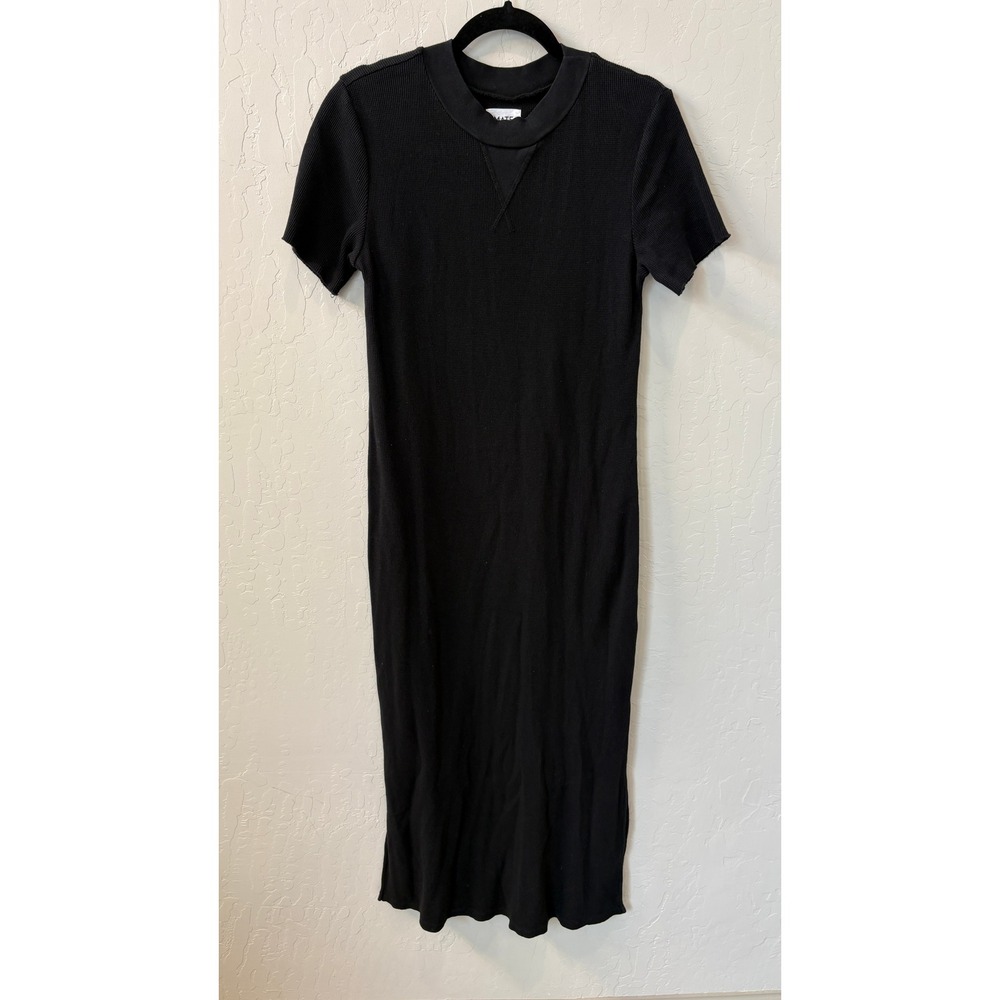 MATE the Label Layla Black Organic Cotton Thermal Waffle Knit Midi Dress M
